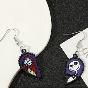 Purple and Black Jack and Sally Character Earrings